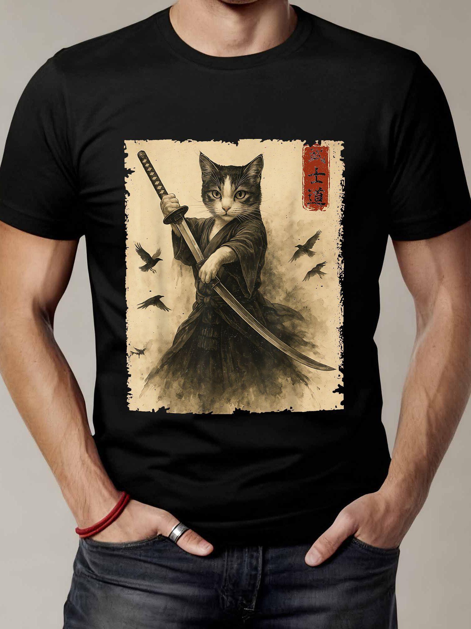 تي شيرت بتصميم قطة الساموراي ا - مراجعة Collectible Vintage T Shirts وسعره